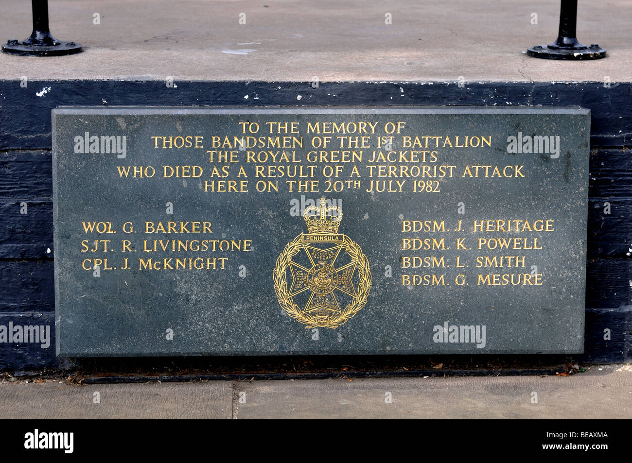 Memorial plaque on the bandstand, Regent`s Park, London, England, UK Stock Photo